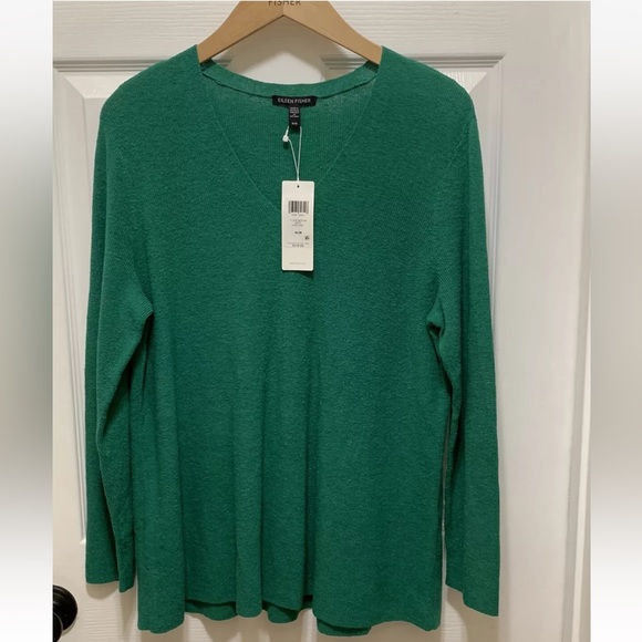 278.00 NWT Eileen Fisher M JADTE V-NECK TUNIC ORGANIC LINEN STRETCH CREPE - Picture 1 of 6